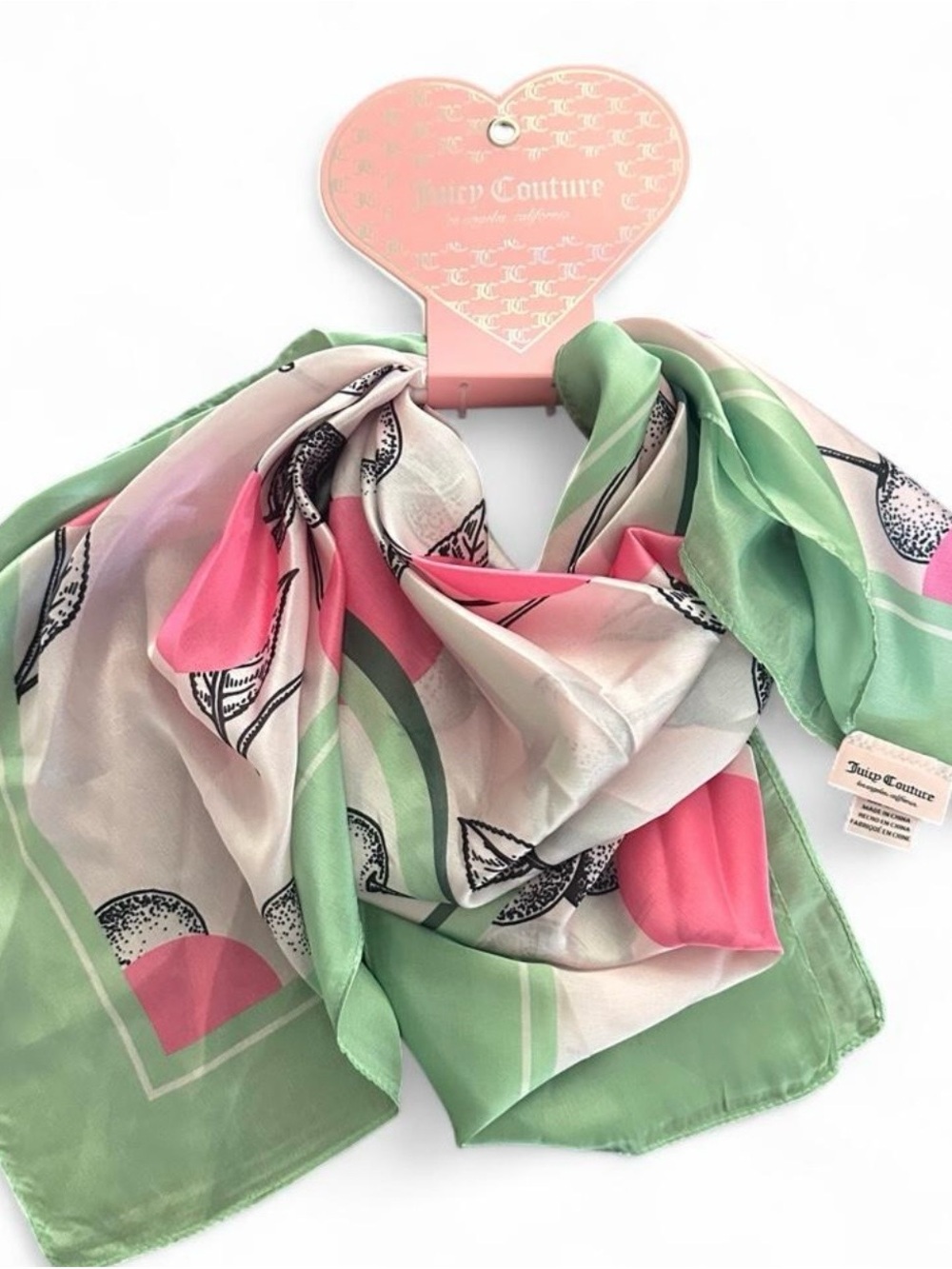 Juicy Couture Pink & Mint Green Floral Silk Scarf